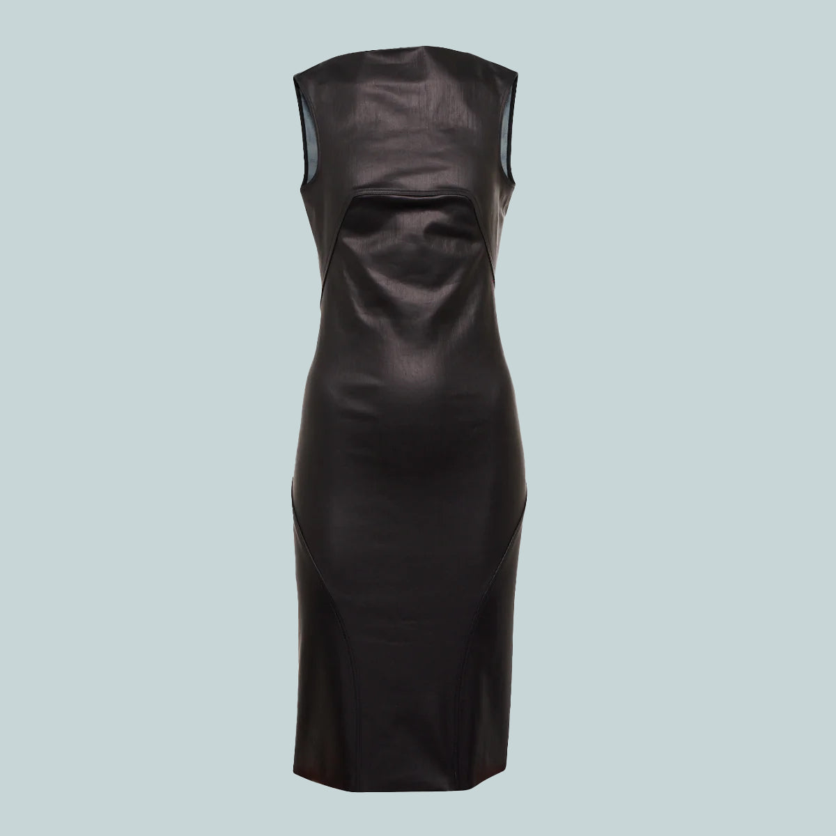rick owens black leather dress fkatwigs wears Rick Owens black blistered leather & jersey drape dress SS2009 and Rick Owens Naska SS2012 black pointed head scarf with leather band from Aro Archive to the Rick Owens SS26