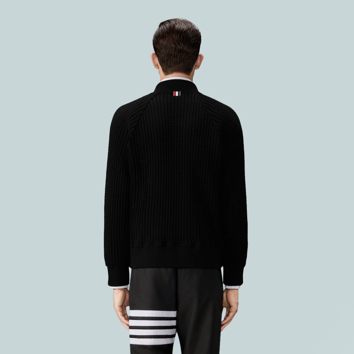 Wool Waffle Raglan Bomber Jacket Black