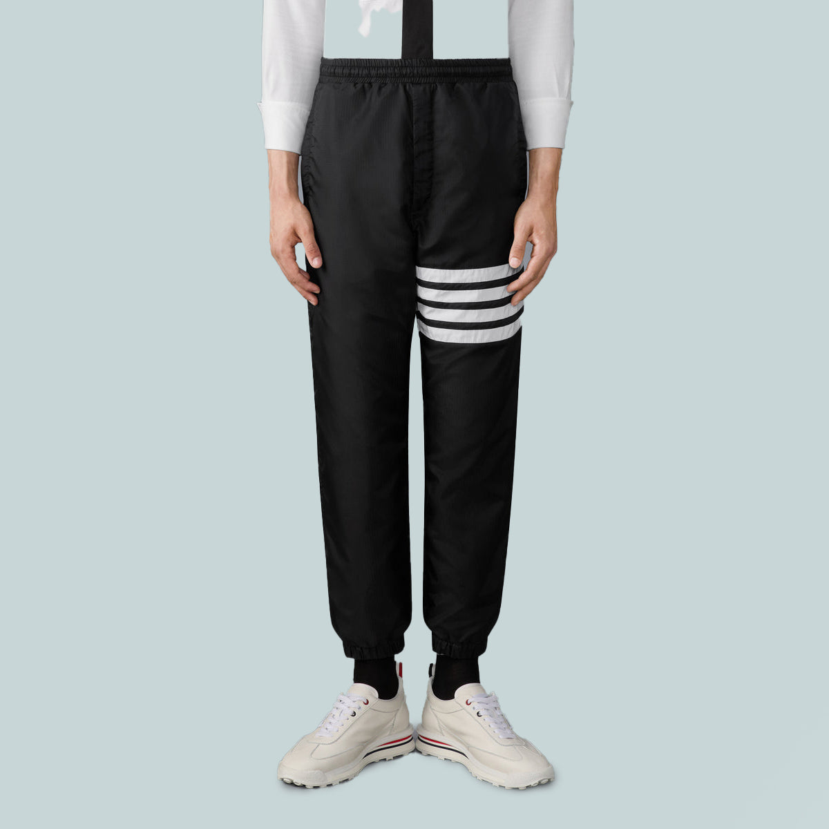 Shiny Ripstop 4-Bar Track Pants Black