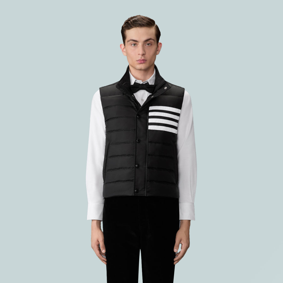 Shiny Ripstop Lightweight Down Filled 4-Bar Vest Black