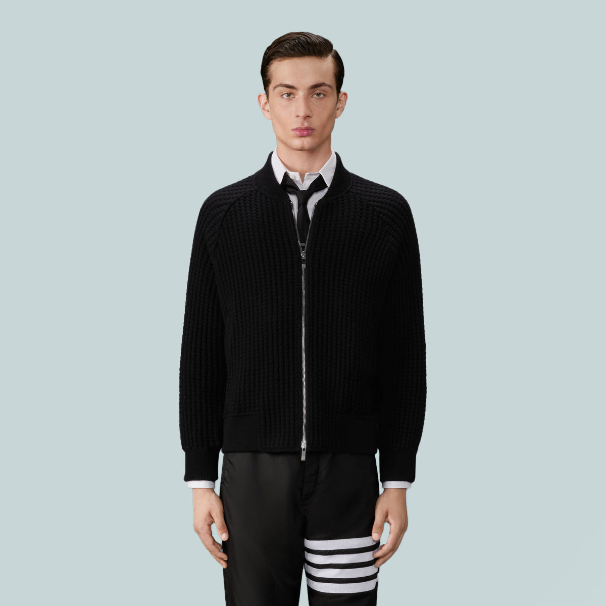 Wool Waffle Raglan Bomber Jacket Black