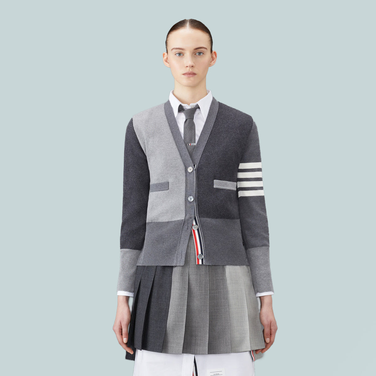 Funmix Crepe 4-Bar Cardigan Grey