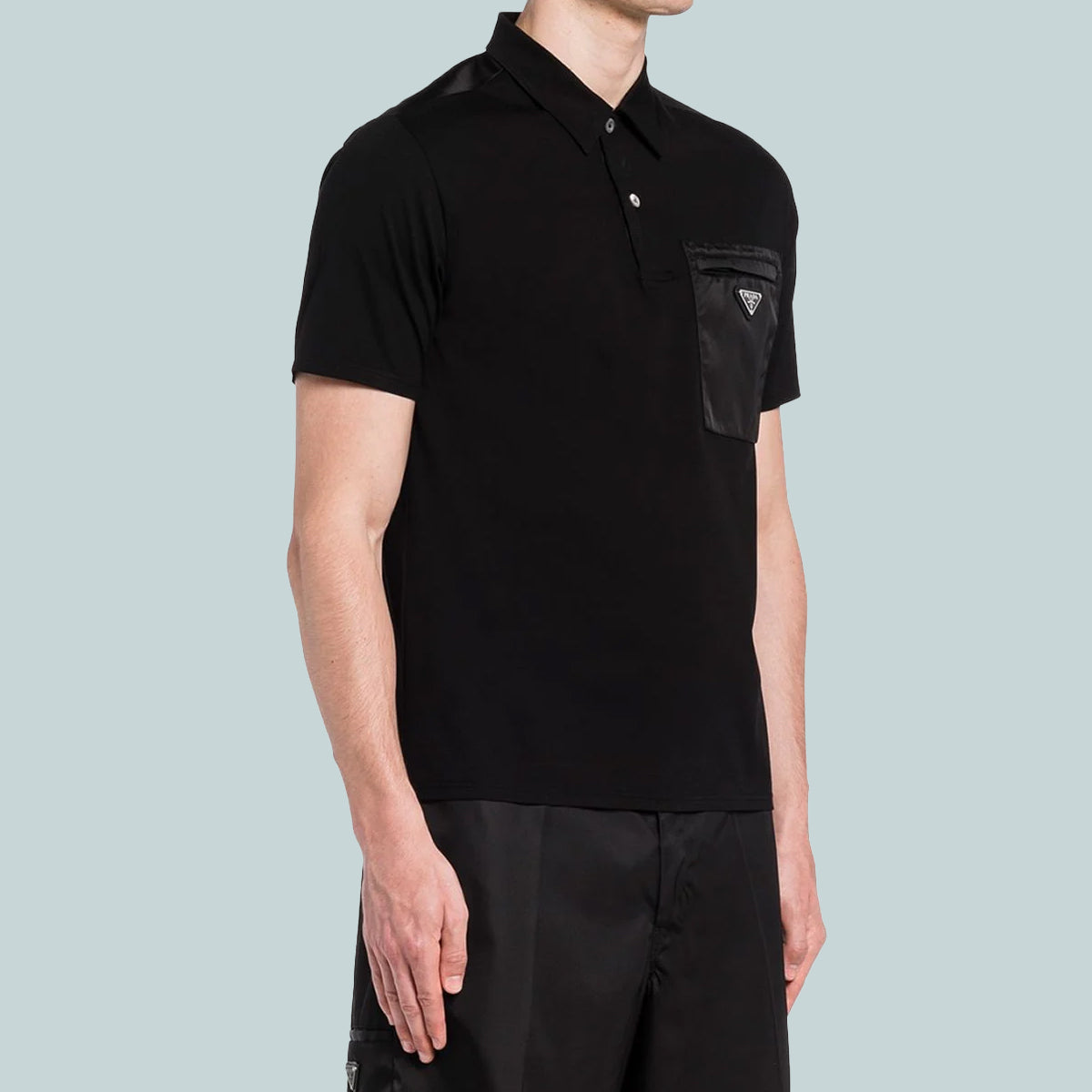 Stretch cotton polo shirt with nylon details