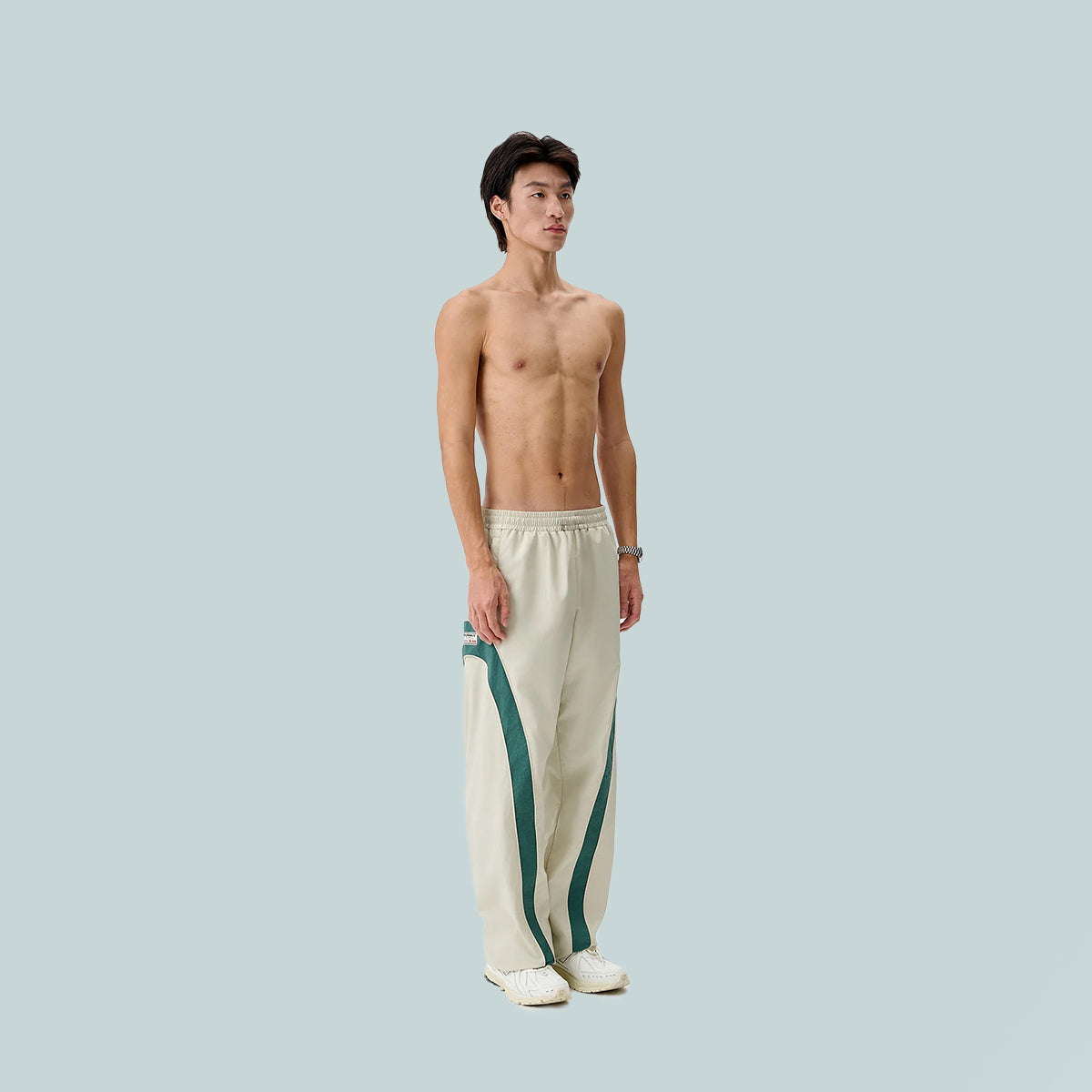 Contrast Panel Ripstop Nylon Track Pants - Summer Sand/Hunter Green