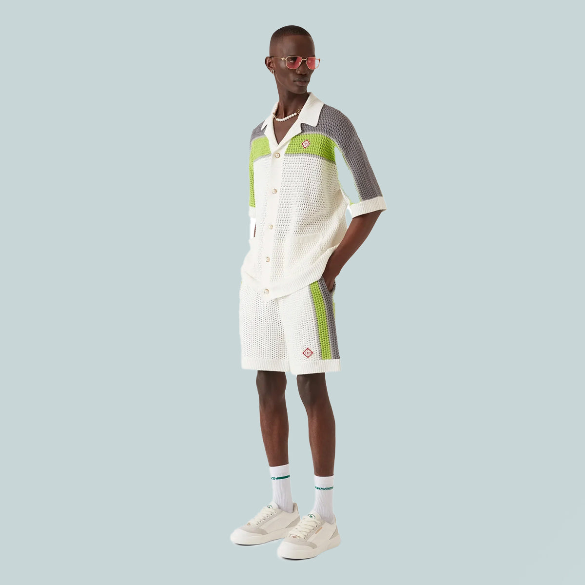 Stripe Crochet Shorts White / Green