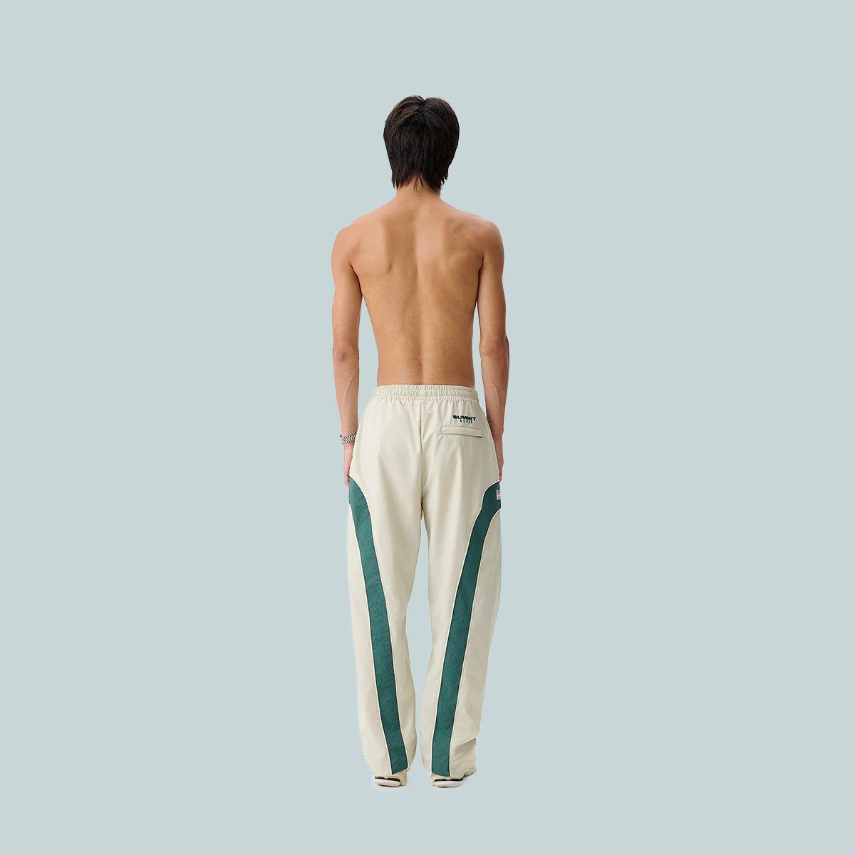 Contrast Panel Ripstop Nylon Track Pants - Summer Sand/Hunter Green