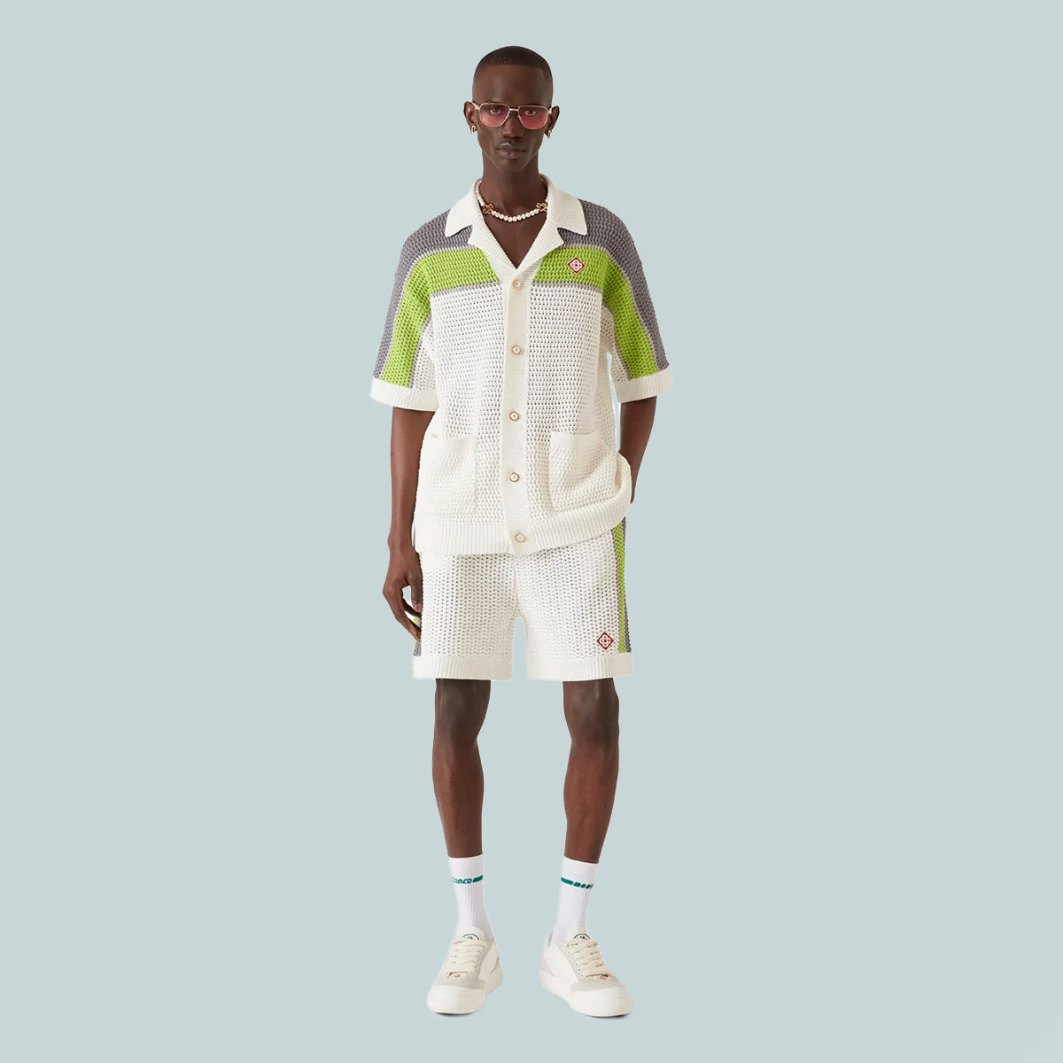 Stripe Crochet Shirt White / Green