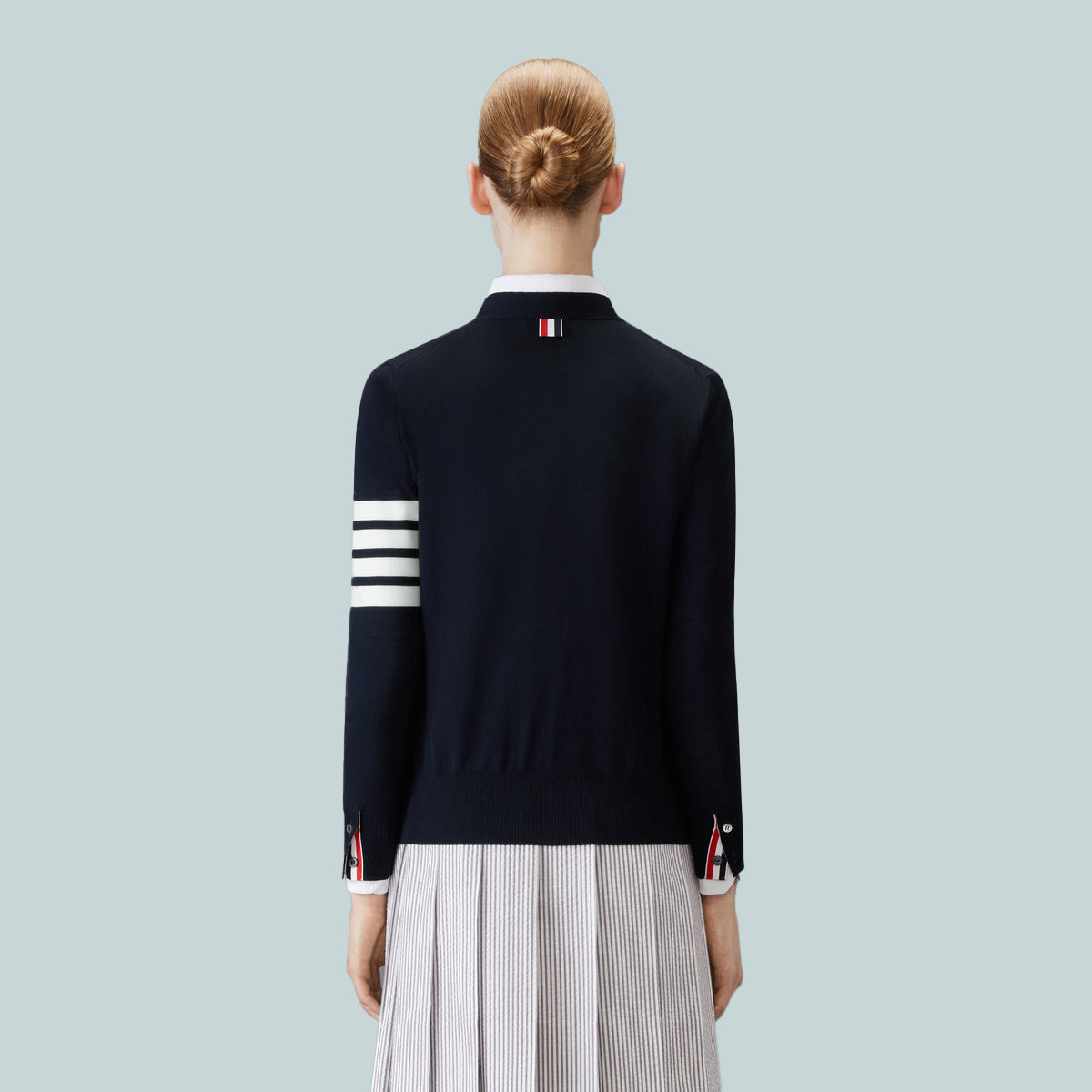 Merino Wool 4-Bar Relaxed Fit V-Neck Cardigan Navy