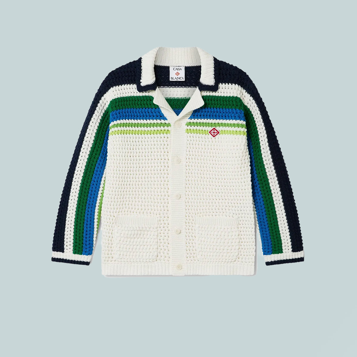 Boys Tennis Stripe Knit Shirt White / Blue