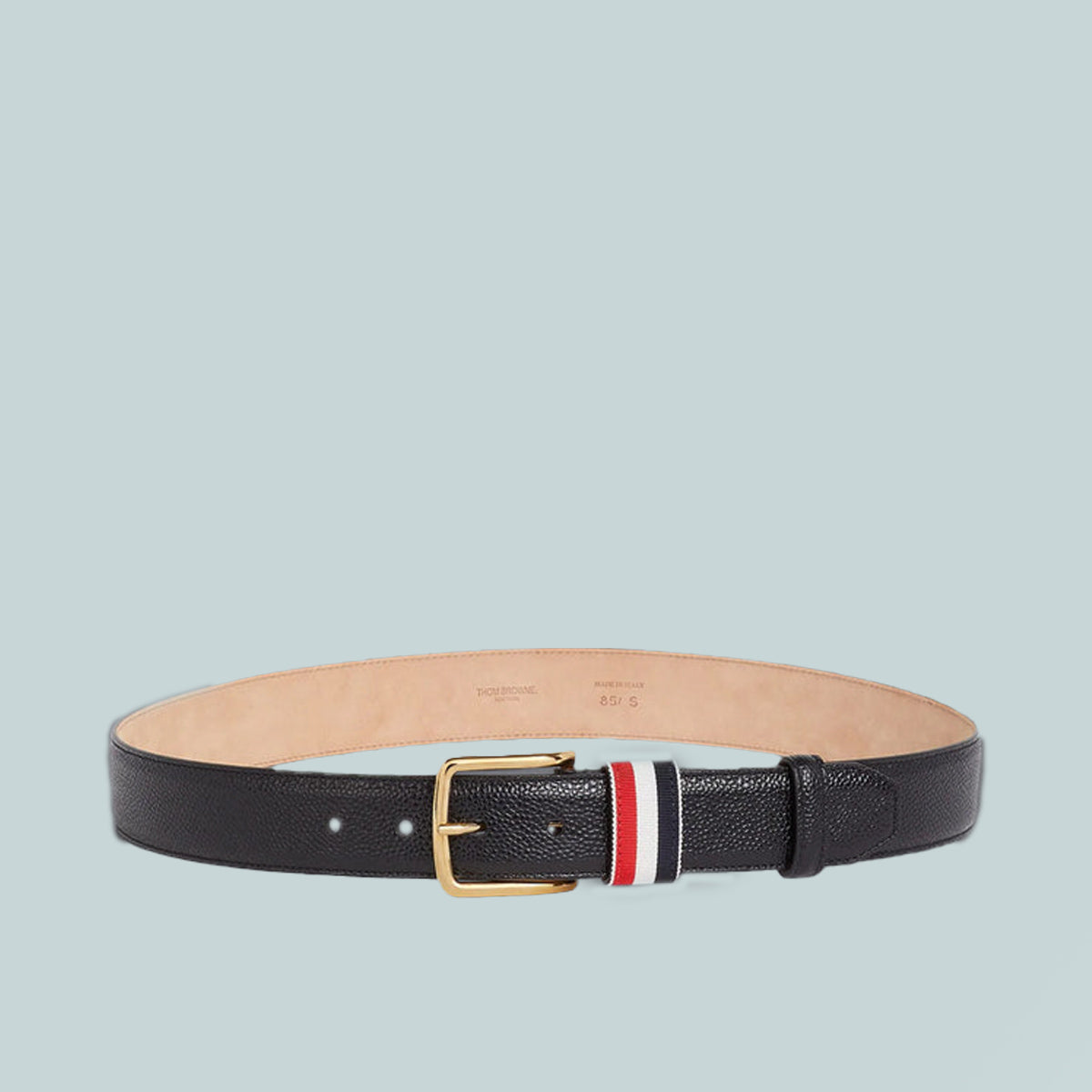 Pebble Grain Striped Loop 35MM Belt Black