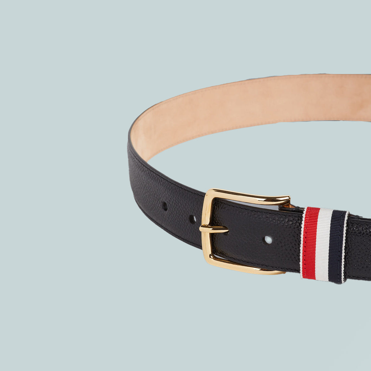 Pebble Grain Striped Loop 35MM Belt Black