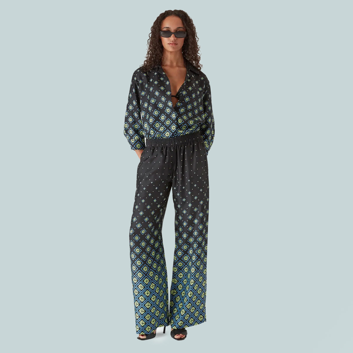 Women's Long Sleeve Silk Shirt Degrade Monogram Black