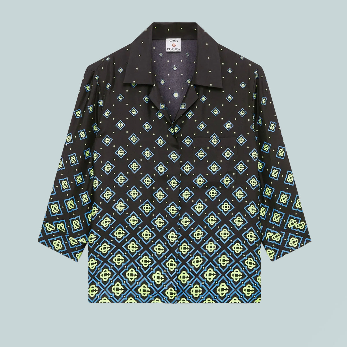 Women's Long Sleeve Silk Shirt Degrade Monogram Black