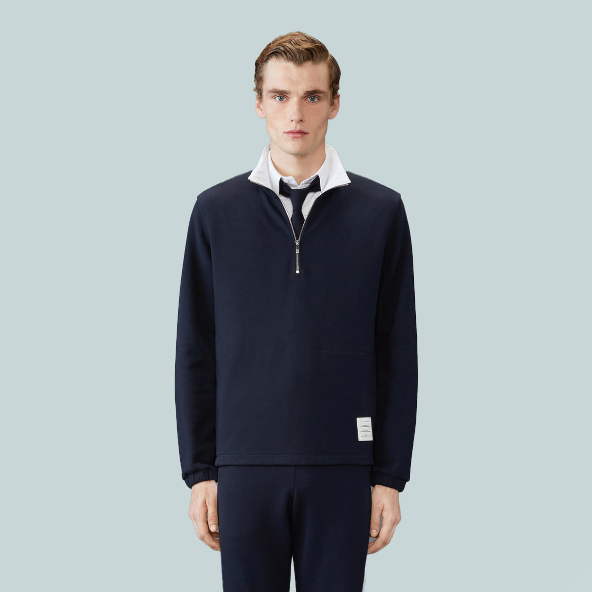 Classic 4-Bar Jersey Half Zip Pullover Navy