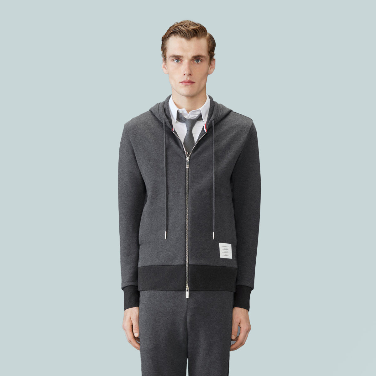 Classic 4-Bar Jersey Zip Up Hoodie Colour Blocked Grey