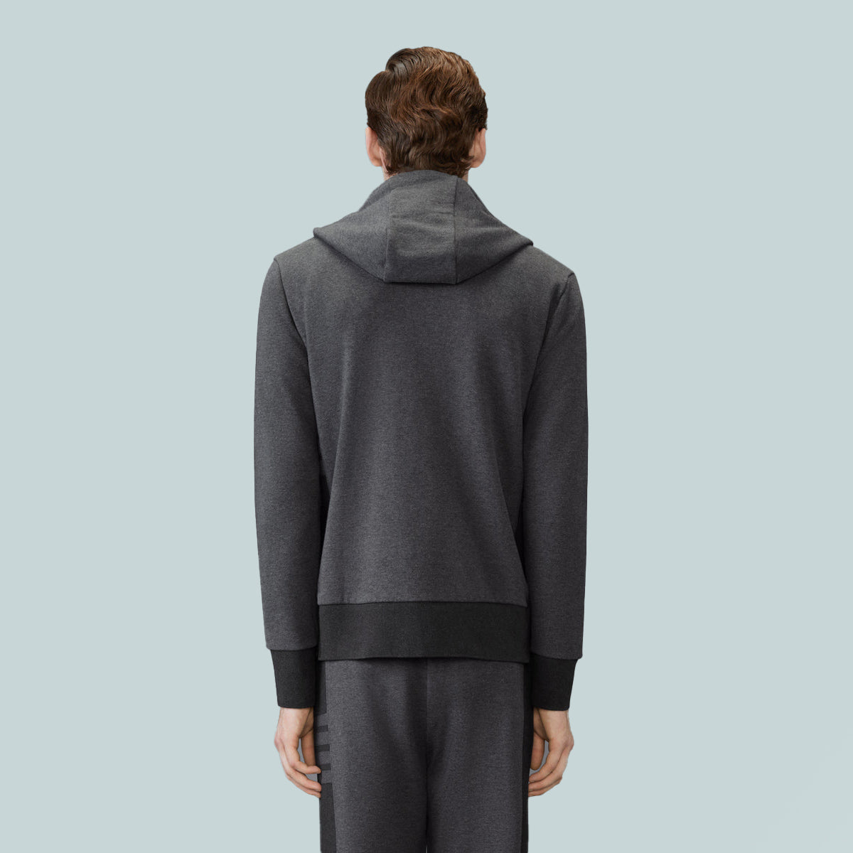 Classic 4-Bar Jersey Zip Up Hoodie Colour Blocked Grey