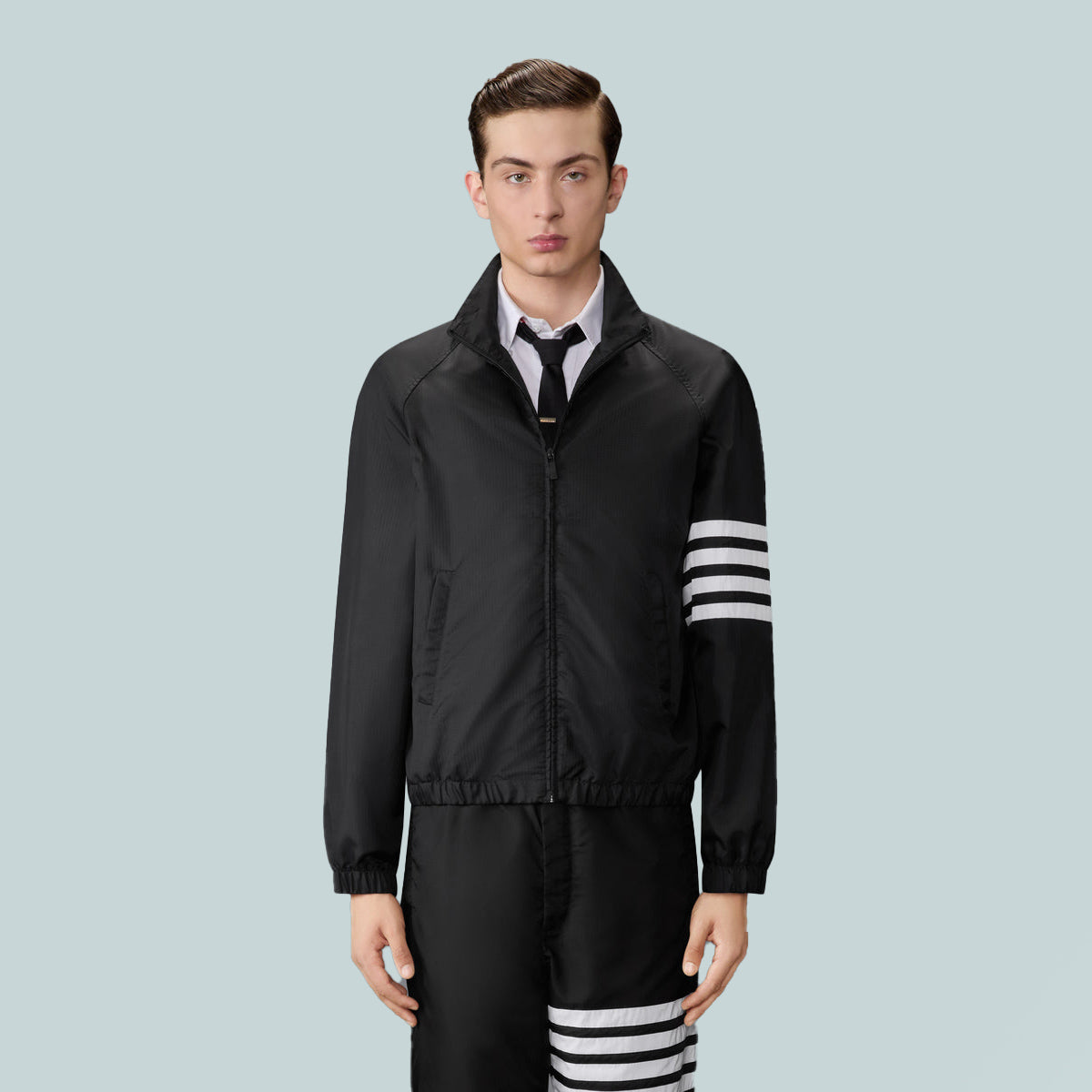 Shiny Ripstop Raglan 4-Bar Track Jacket Black