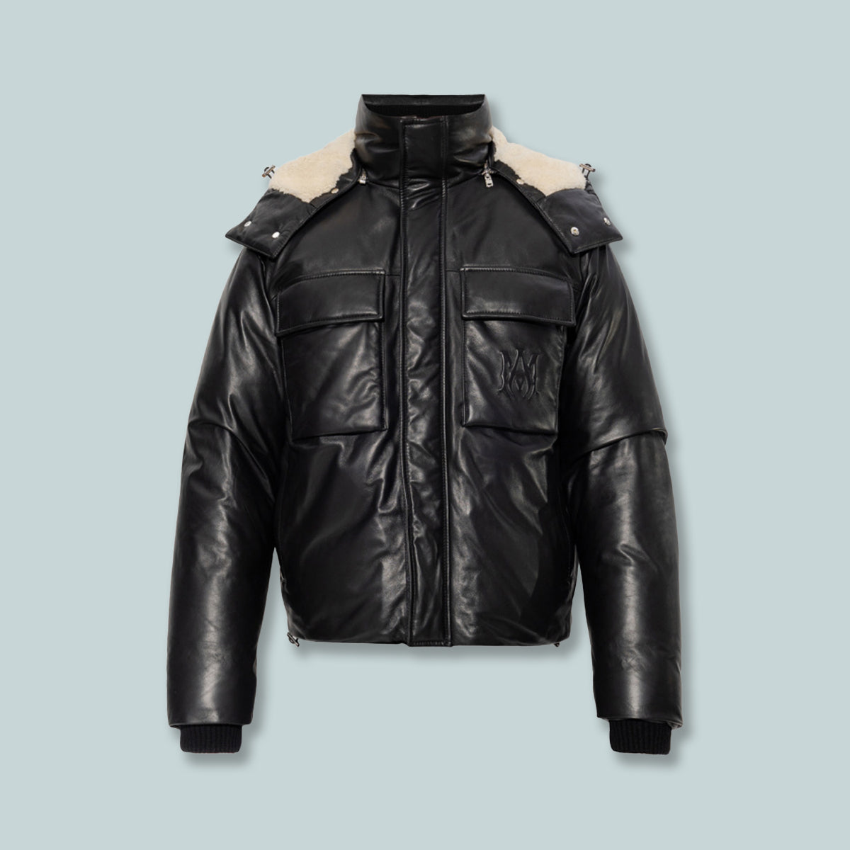 MA Hooded Leather Down Jacket Black