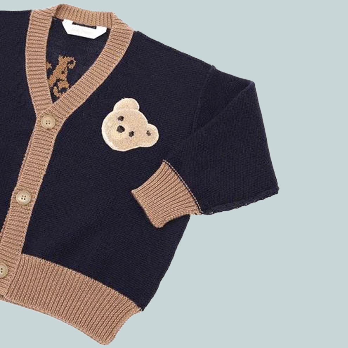 Kids knitted bear cardigan navy