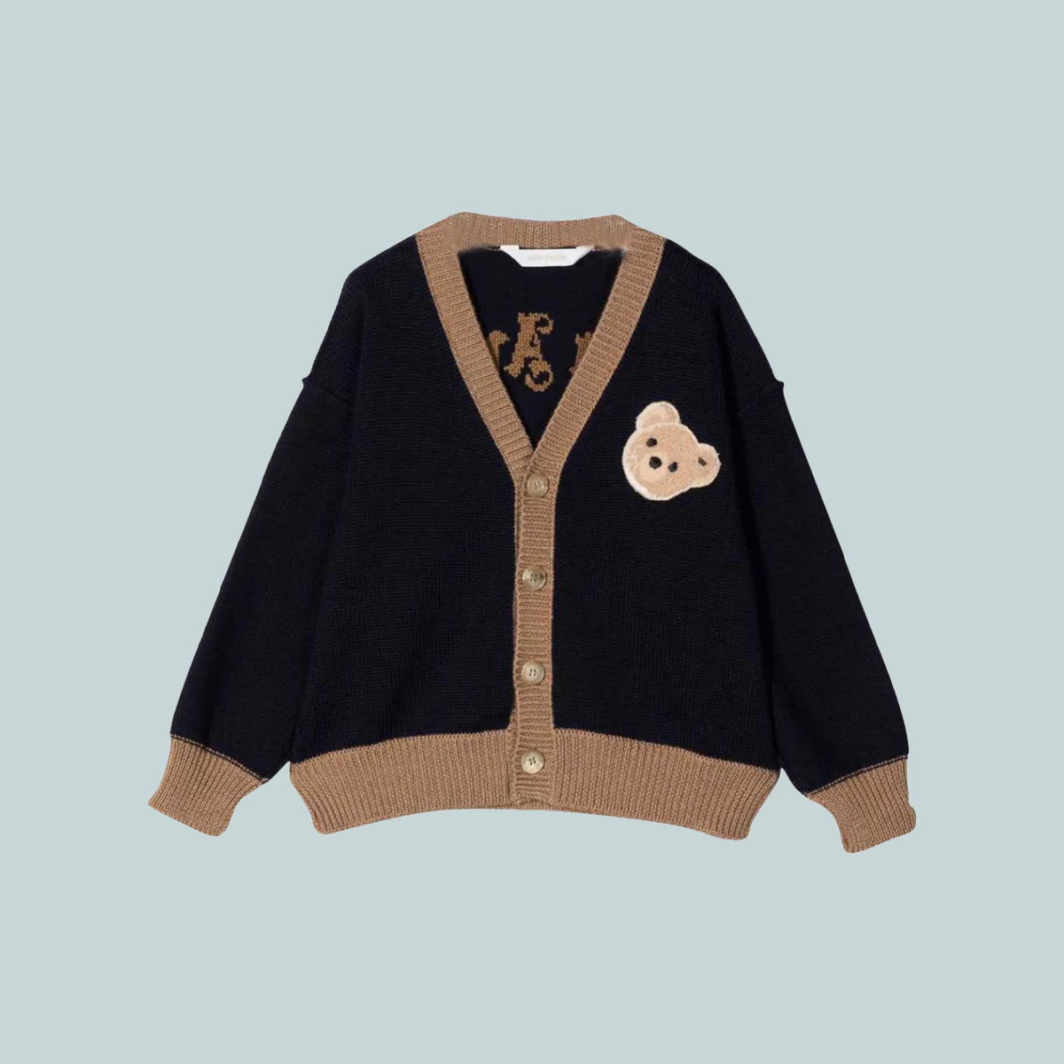 Kids knitted bear cardigan navy