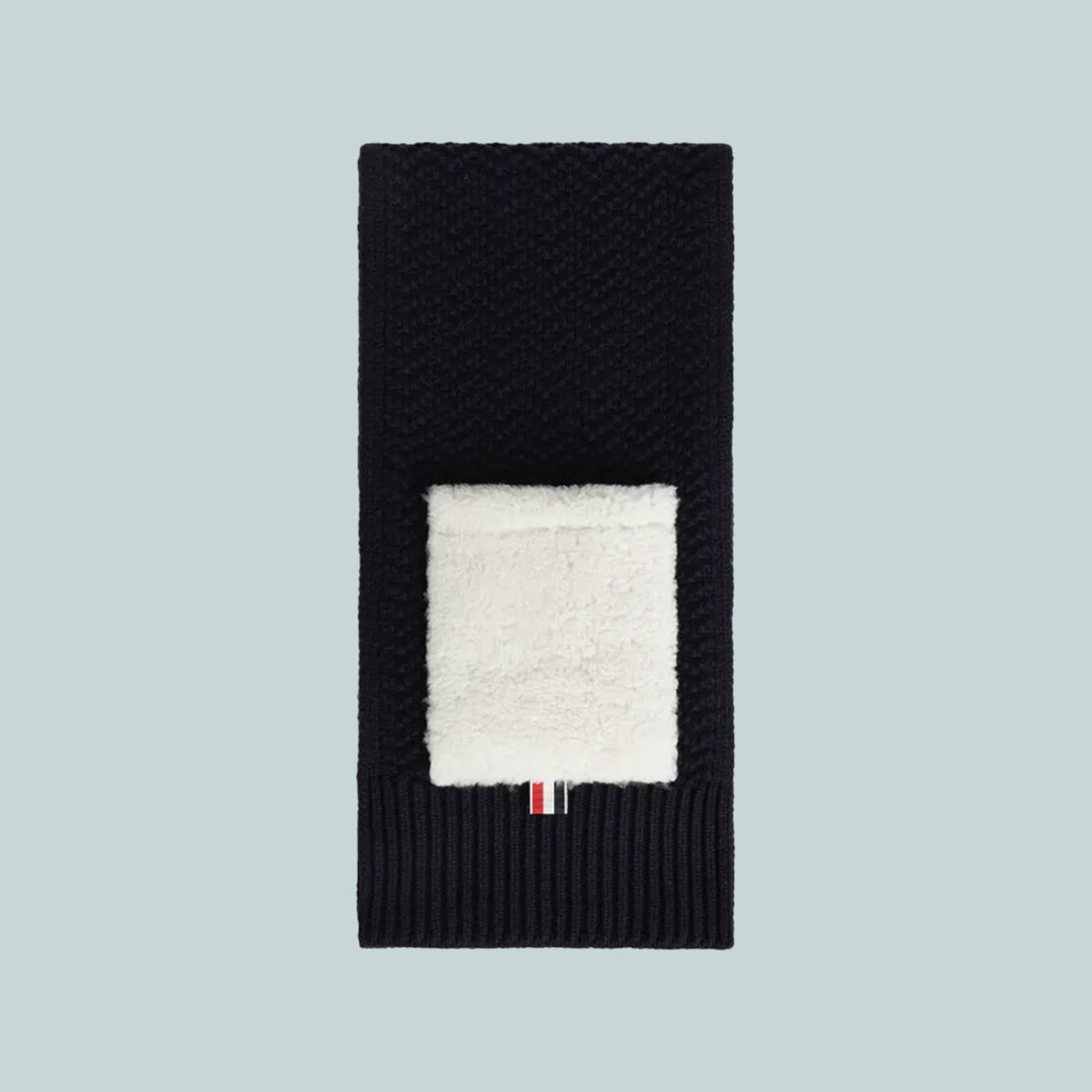 Chunky Merino Link Stitch Shearling Pocket Scarf Navy