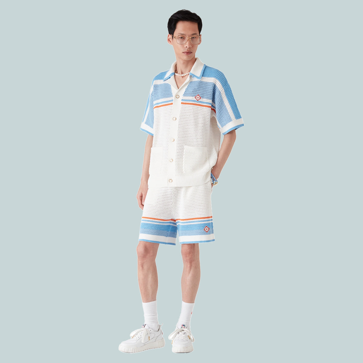 Cotton Tennis Crochet Shirt Blue