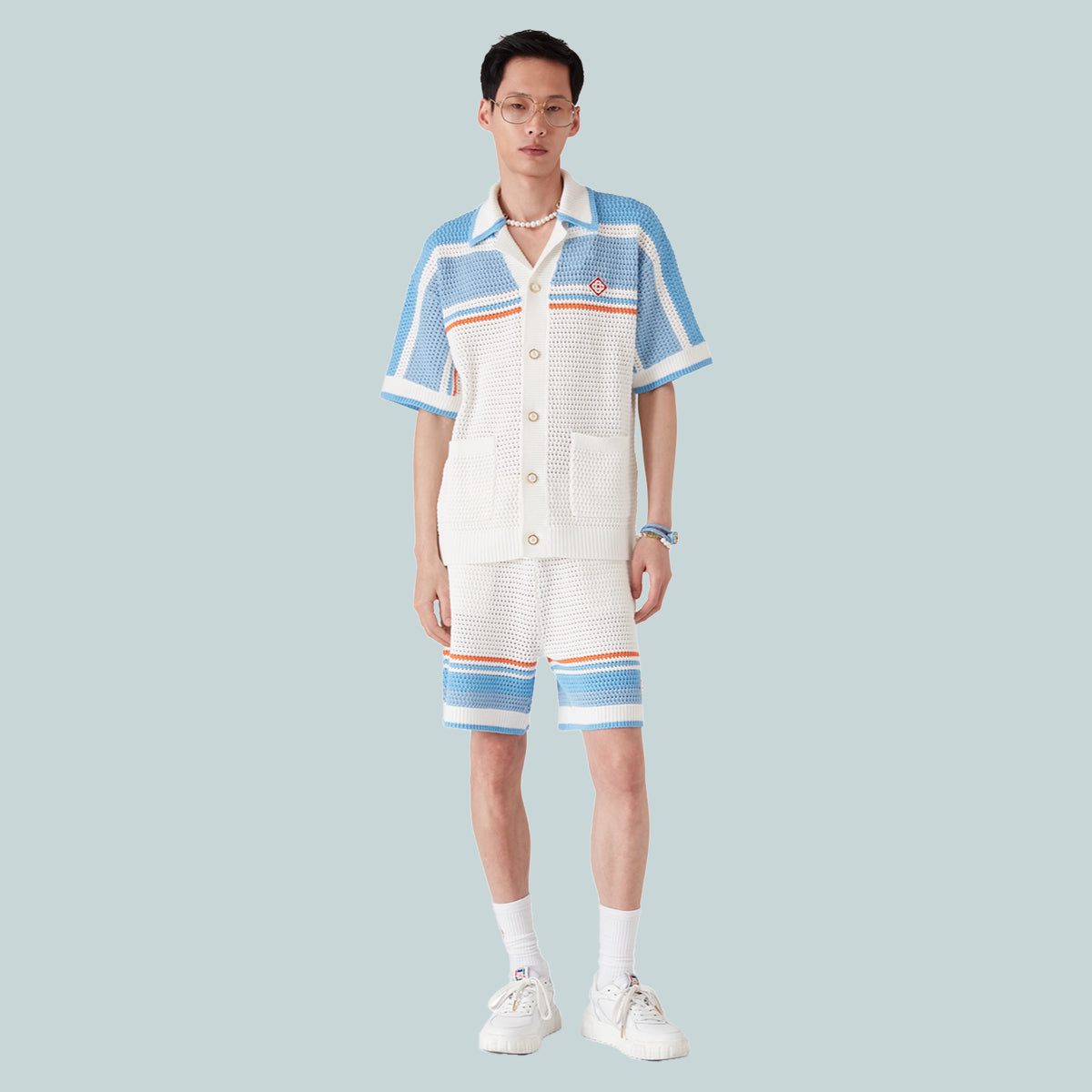 Cotton Tennis Crochet Shorts Blue