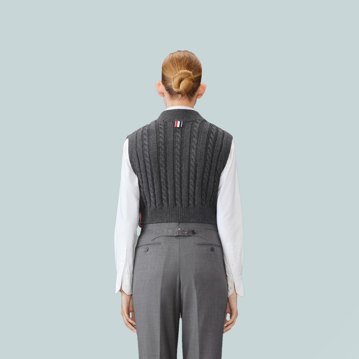 Baby Cable Stitch Cropped V Neck Pullover Vest Grey