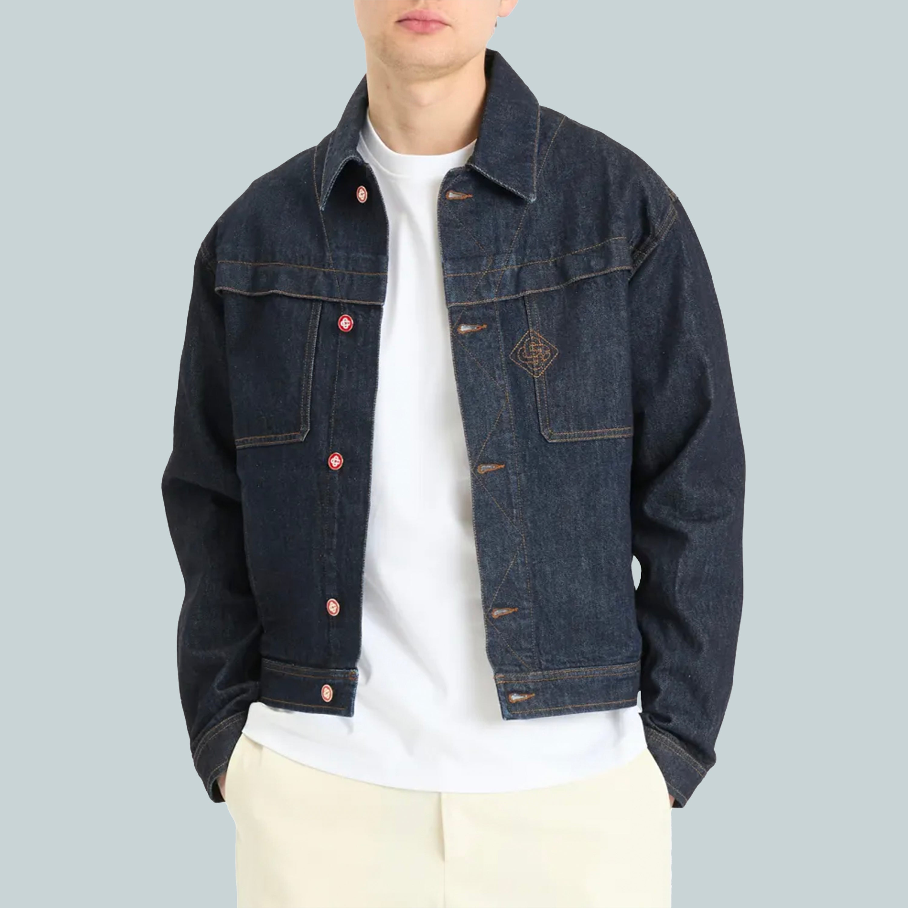 Embroidered Monogram Denim Jacket Indigo