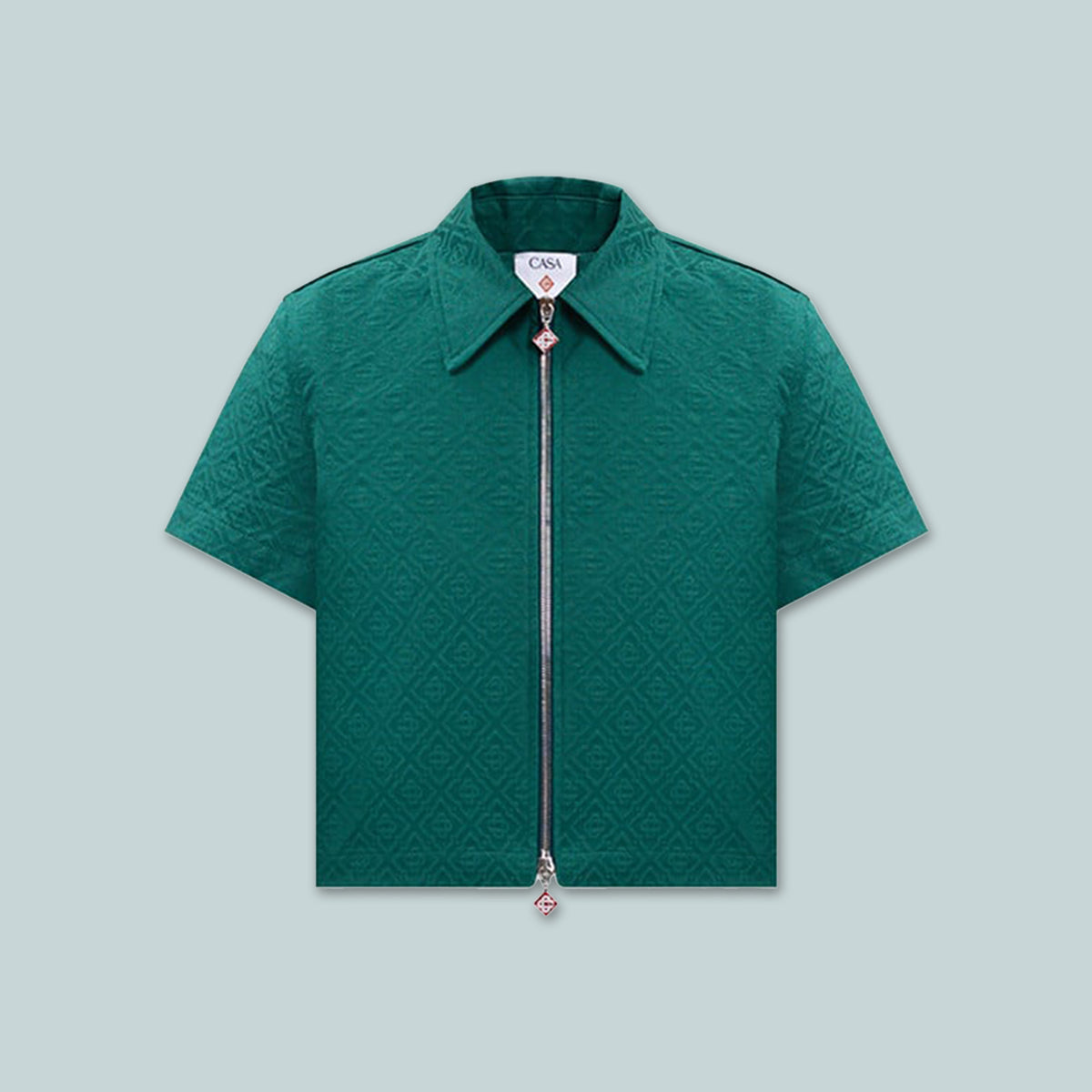 Cropped Monogram Zip-Up Shirt Green