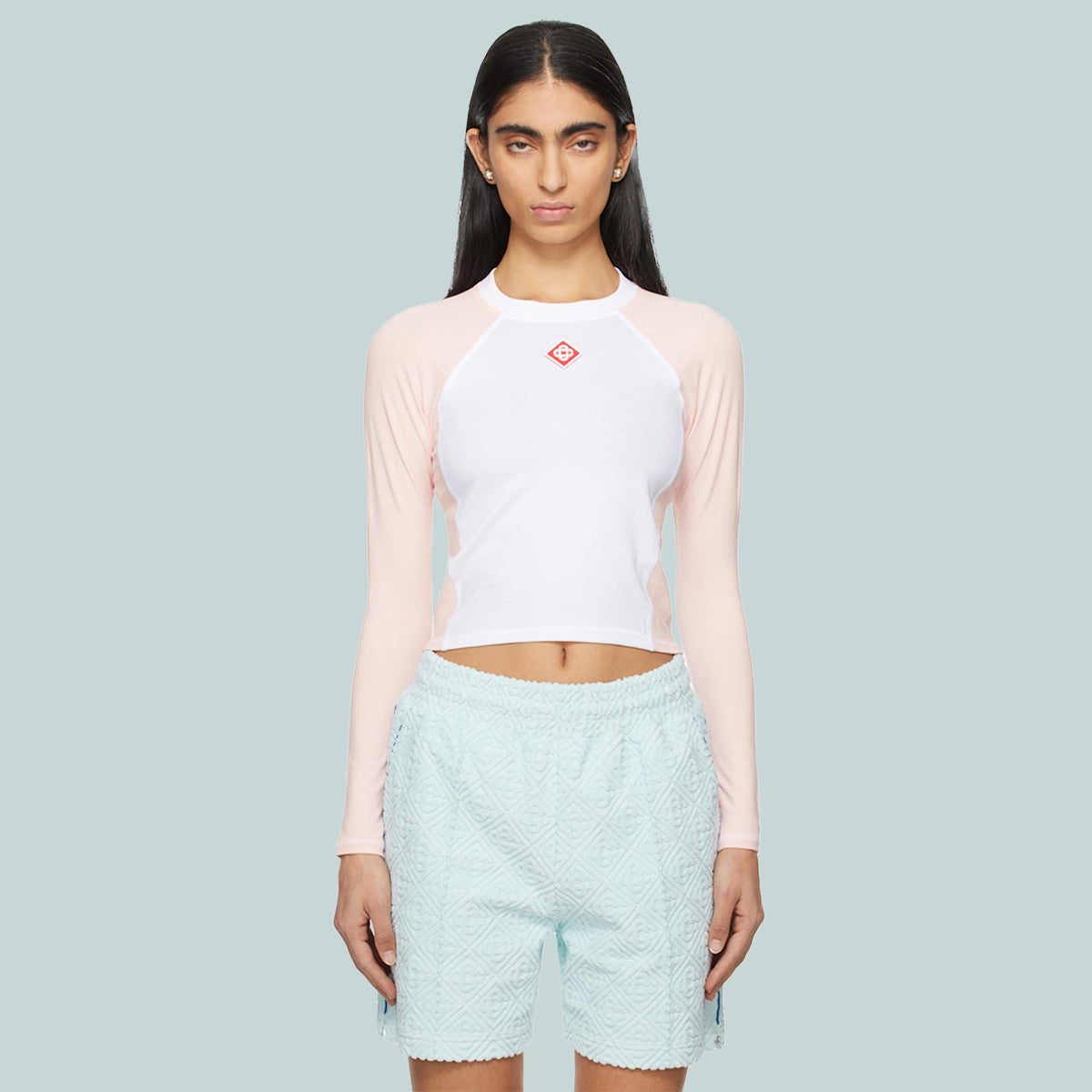 Raglan Long Sleeve Top White / Pink