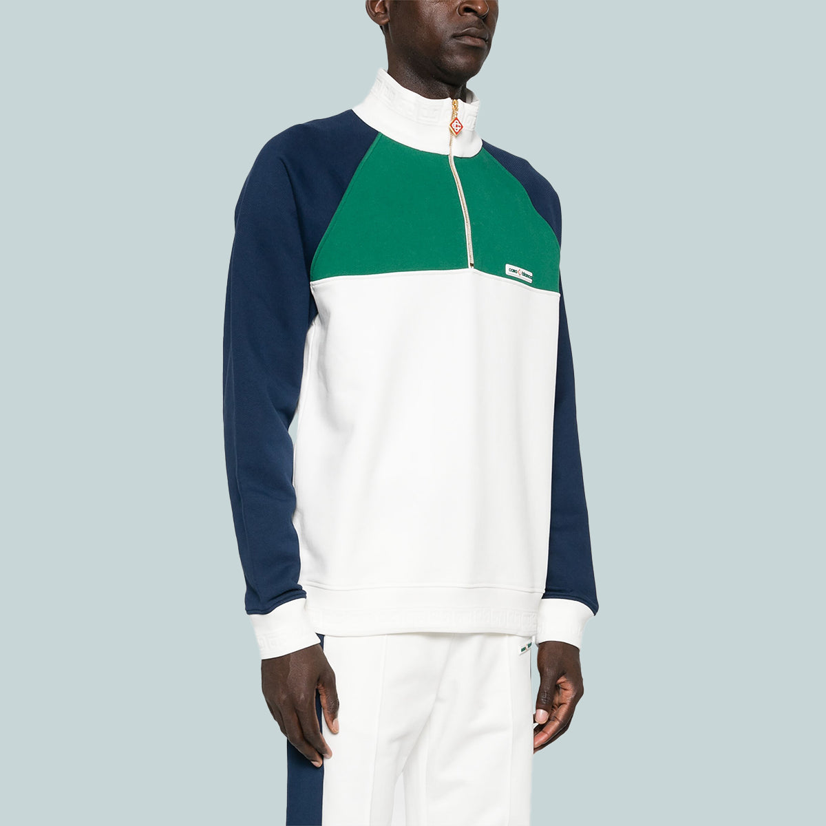 1/4 Zip Colourblock Sweatshirt White