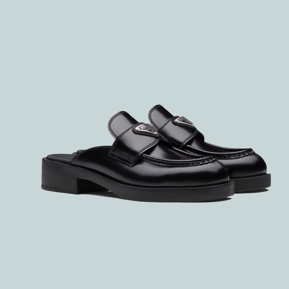 Brushed Leather Mules Black