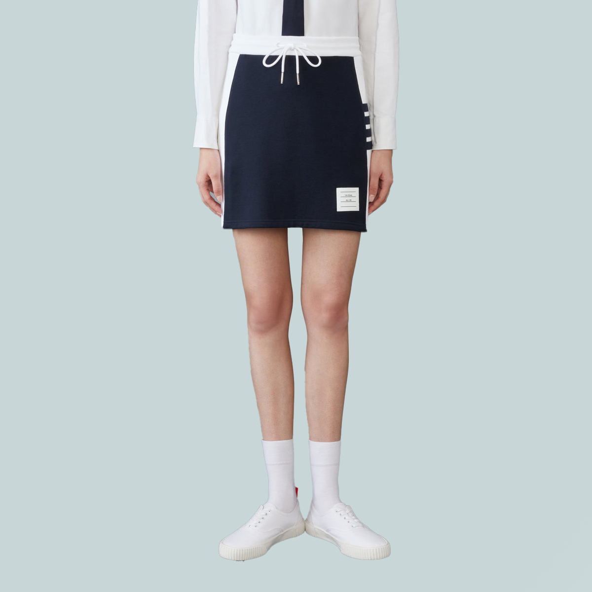 Classic 4-Bar Jersey Mini Skirt Colour Blocked Navy