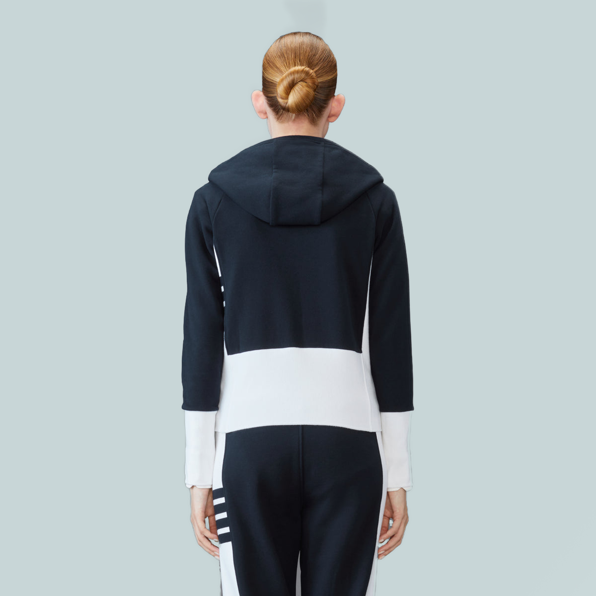 Classic Loopback 4-Bar Zip Up Hoodie Colour Blocked Navy