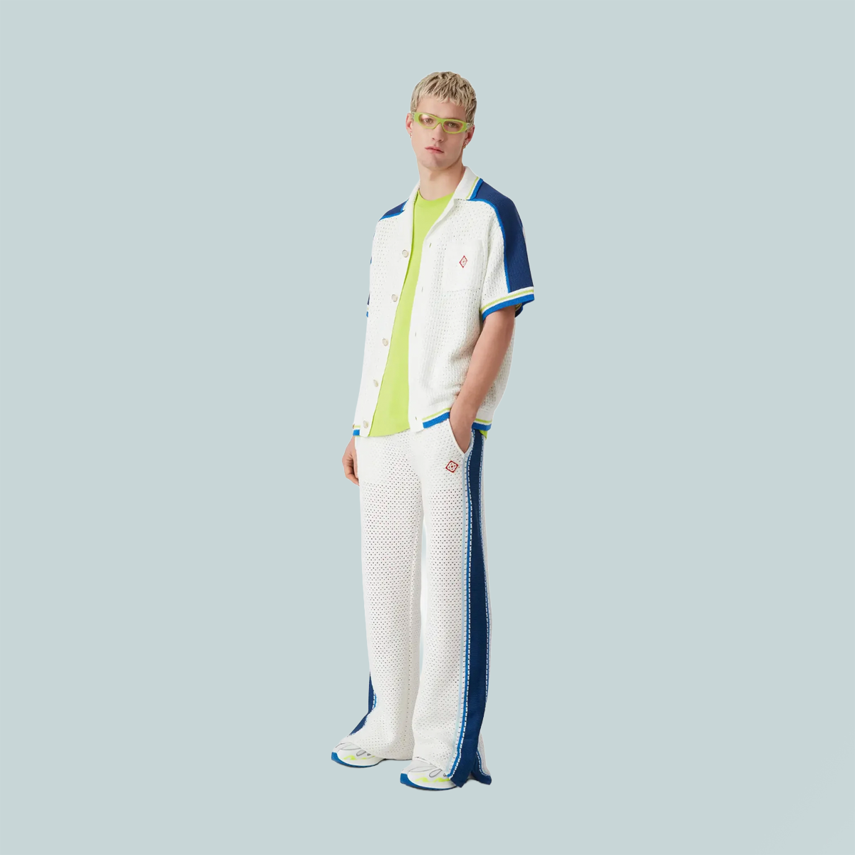 Crochet Shirt White / Blue