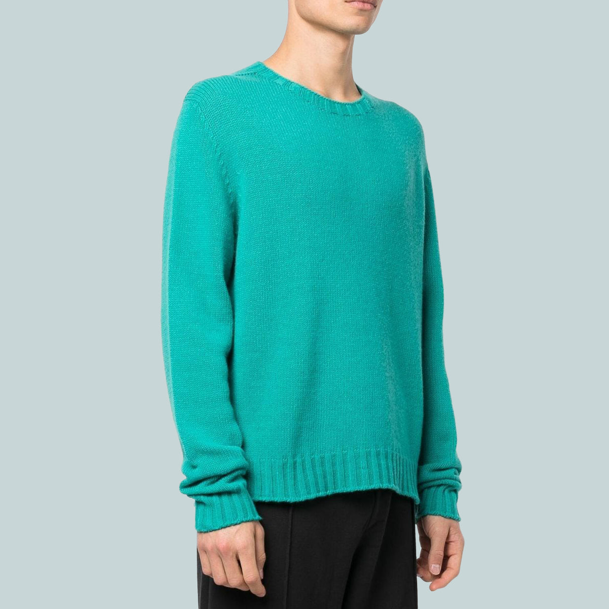 Curved Logo Sweater Rec Turquoise White