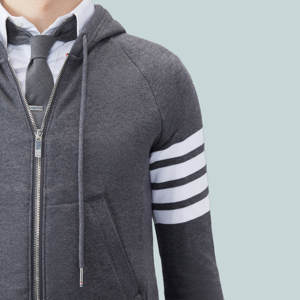 Classic Loopback 4-Bar Full Zip Hoodie Dark Grey