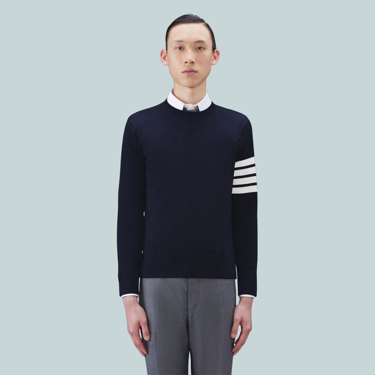 Wool 4-Bar Pullover Navy