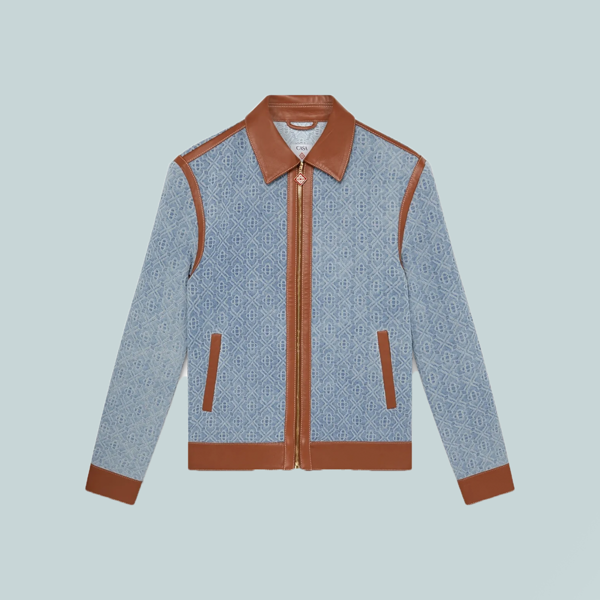 Diamond Monogram Denim Leather Trim Jacket