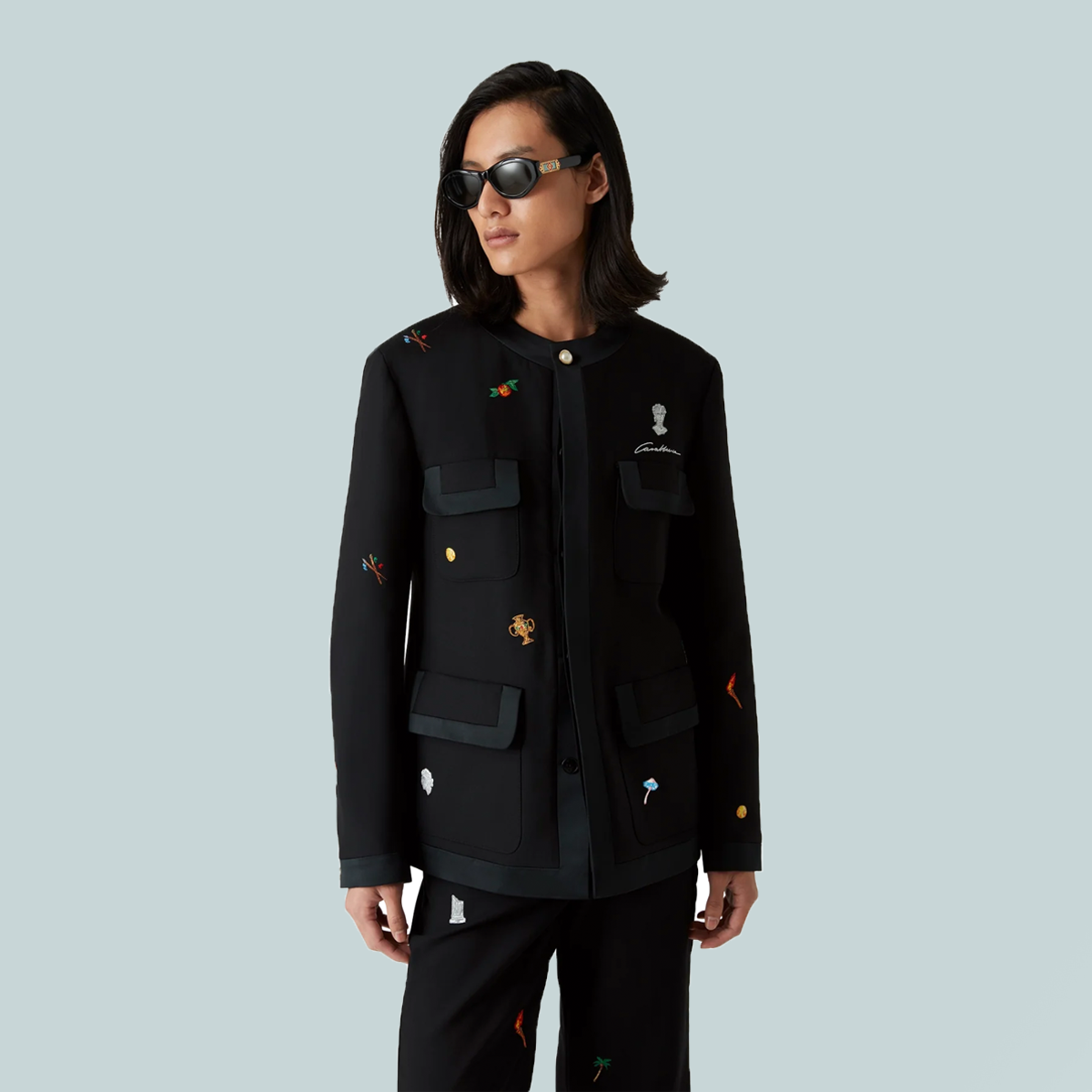 Embroidered Motif Relaxed Jacket Black