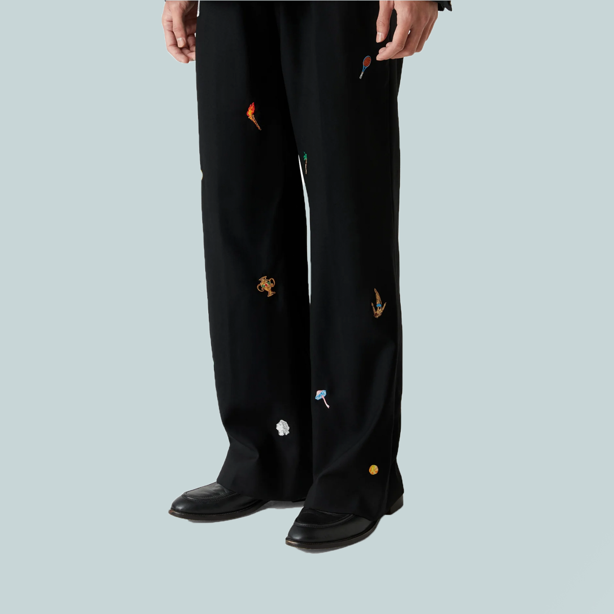 Embroidered Motif Tailored Trousers Black