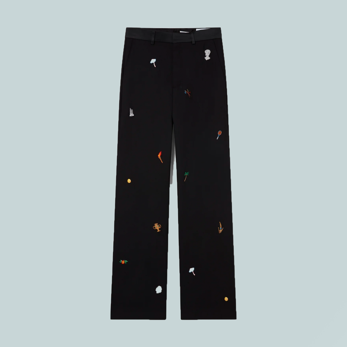 Embroidered Motif Tailored Trousers Black