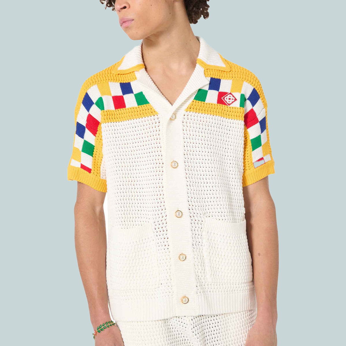 Faux Crochet Shirt Yellow