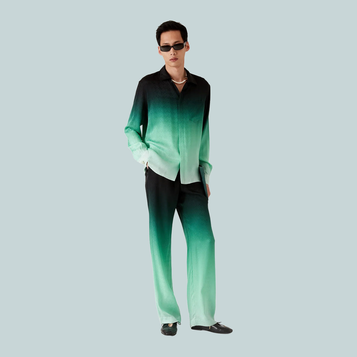 Gradient Ping Pong Jacquard Long Sleeve Silk Shirt