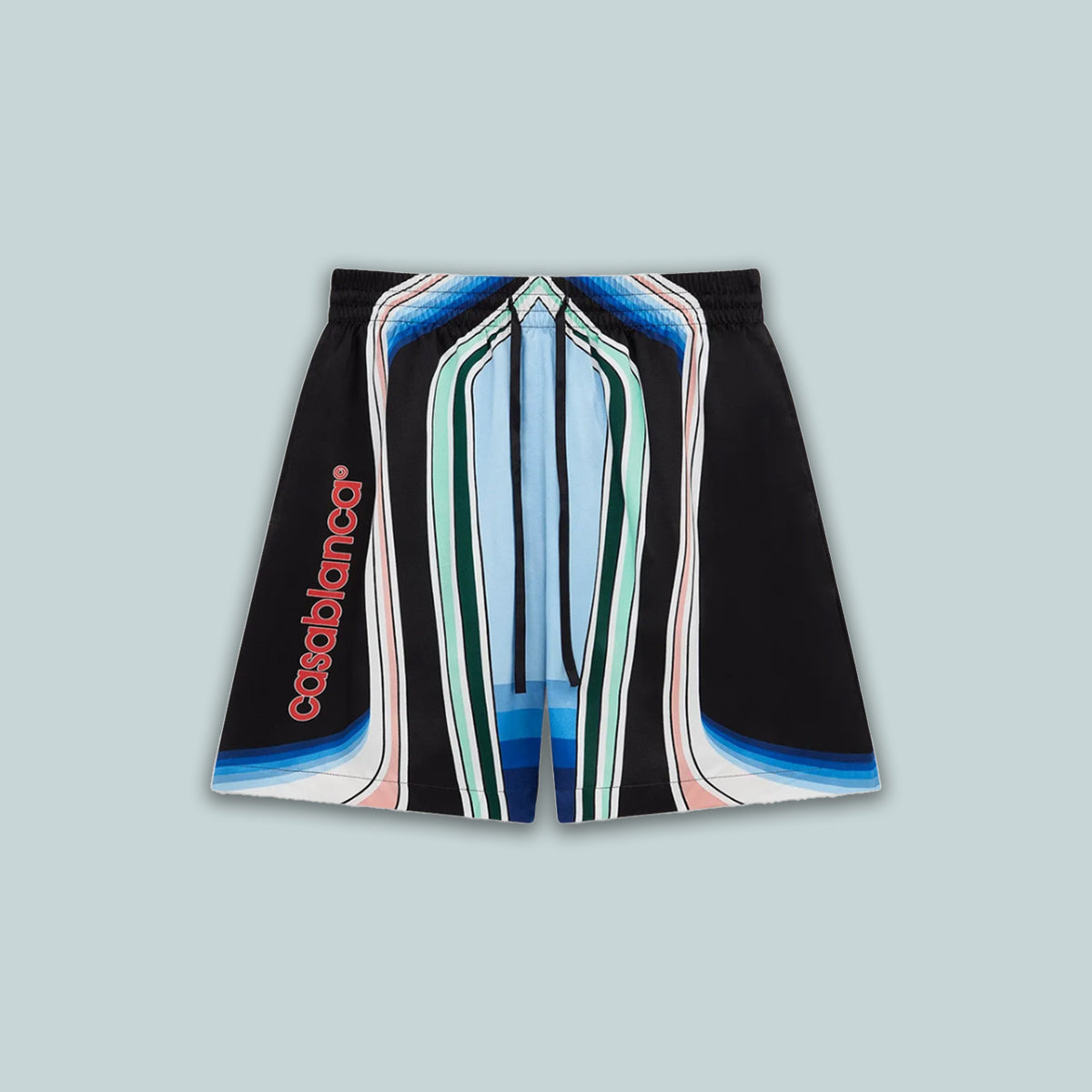 Silk Drawstring Shorts Graphic Mountain