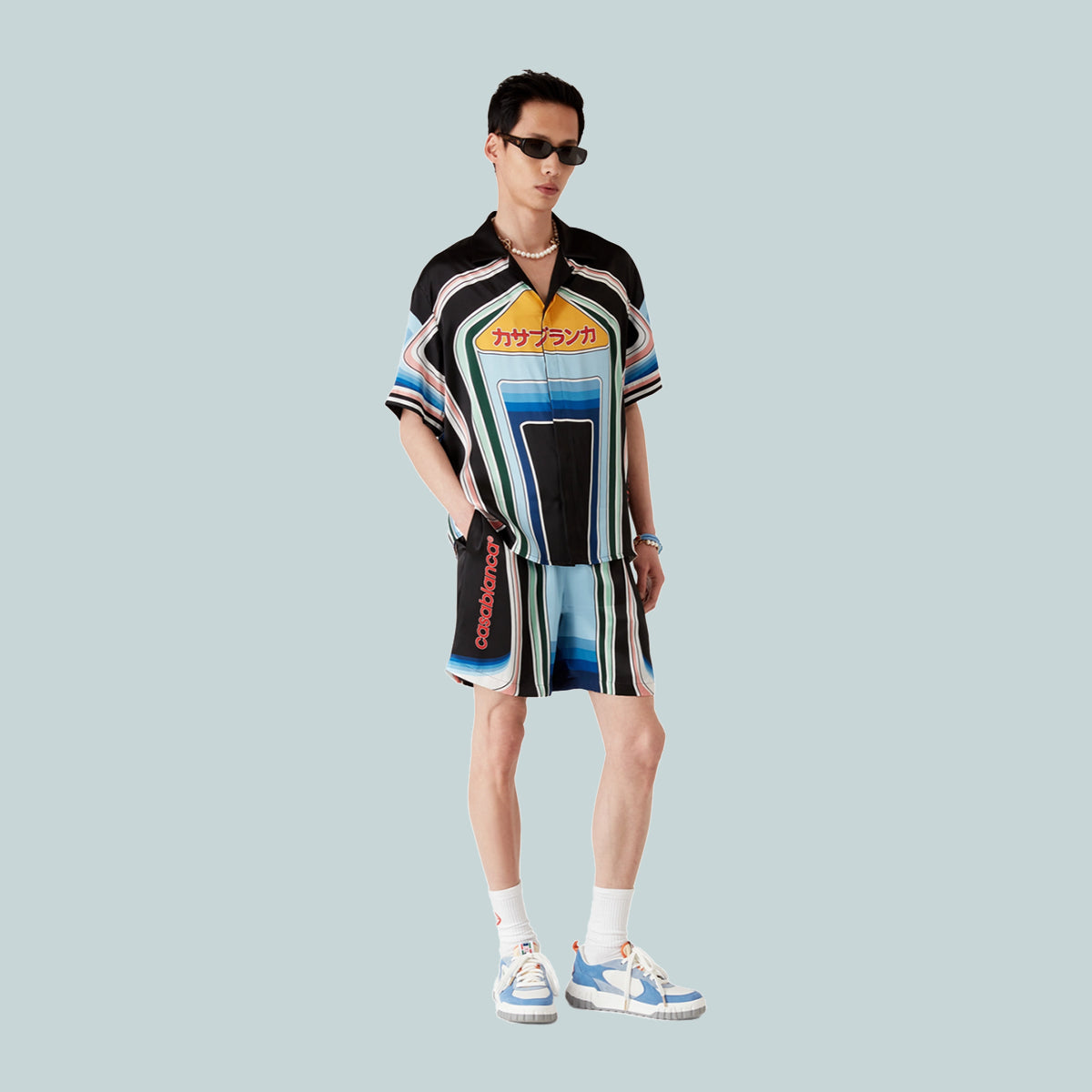 Silk Drawstring Shorts Graphic Mountain