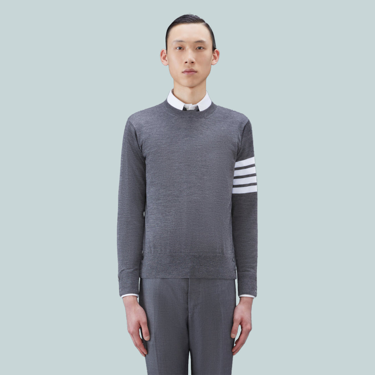 Wool 4-Bar Pullover Grey