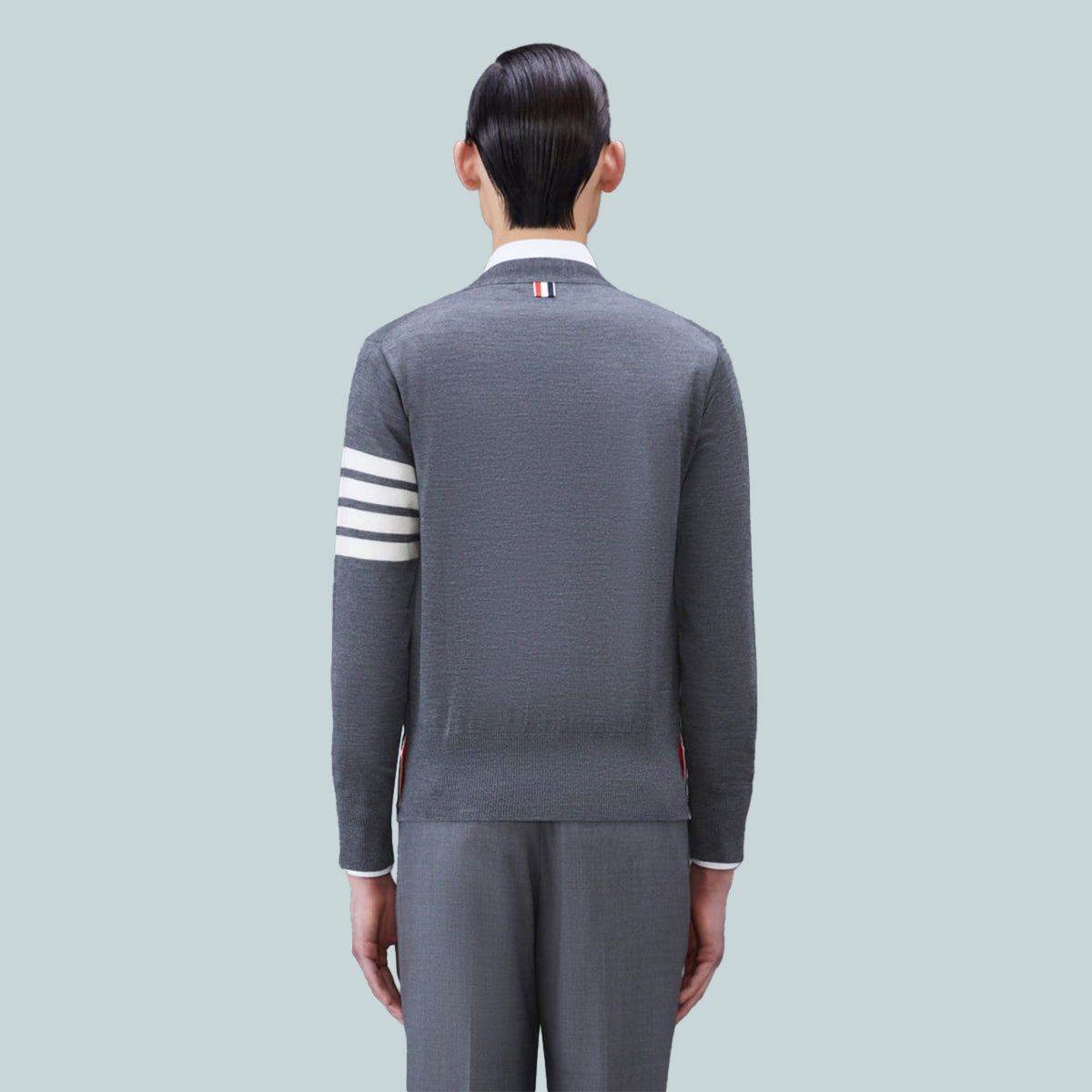 Wool Classic 4-Bar V-Neck Cardigan Grey