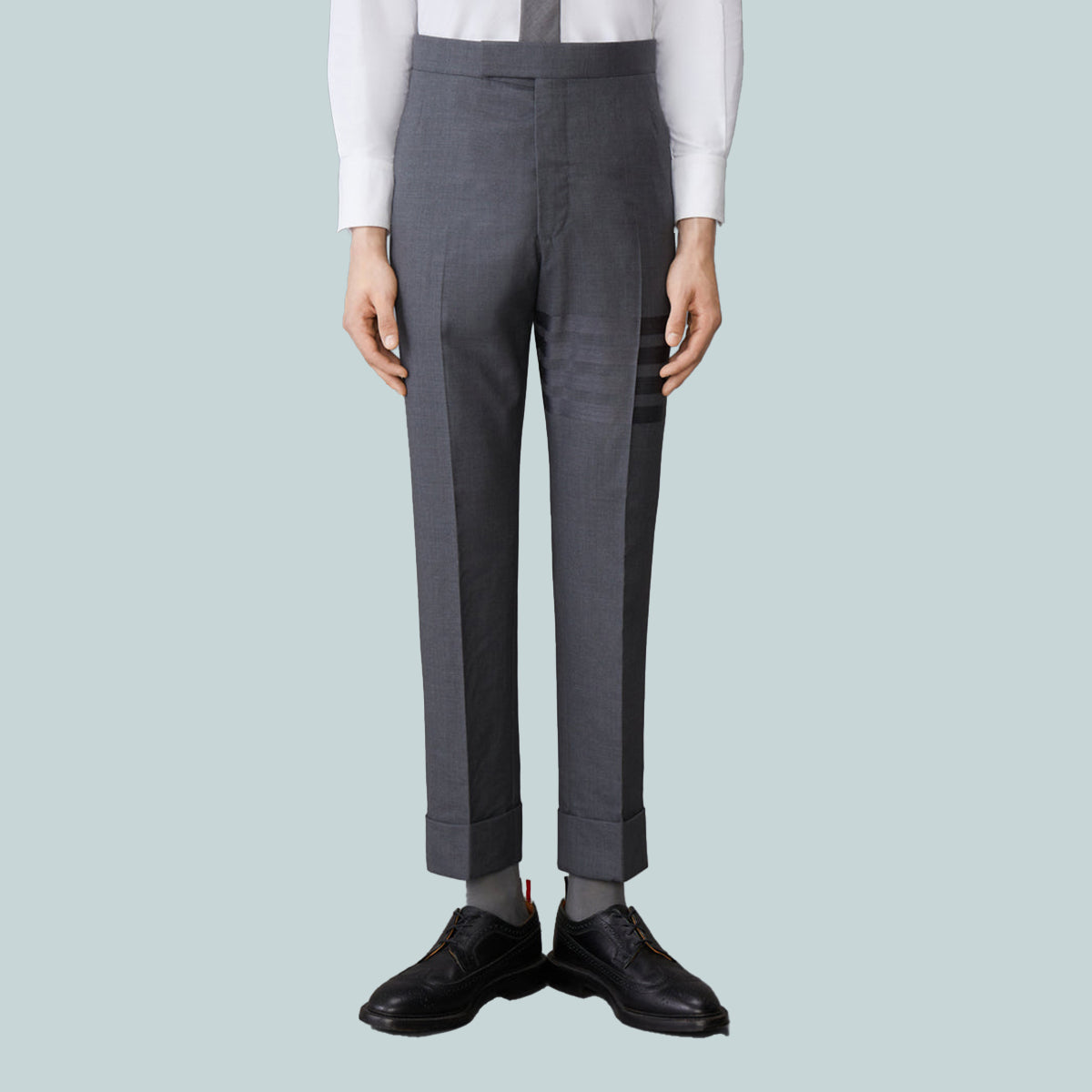 Plain Weave Suiting 4-Bar Classic Backstrap Trousers Tonal Grey